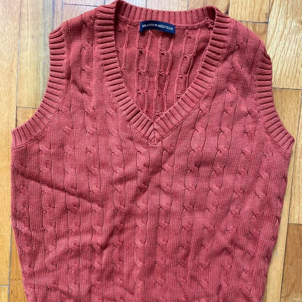 Brandy Melville Sweater Vest, One Size, Coral- Burnt Orange, 100% cotton